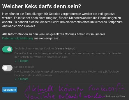 Optionen auswählen für die Verarbeitung von Cookies